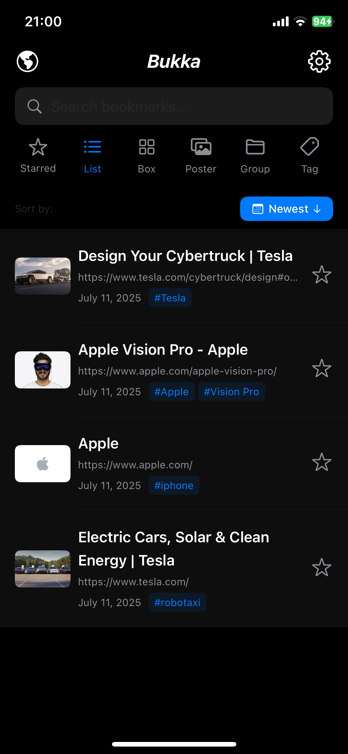 Bukka Screenshot 1 - List View